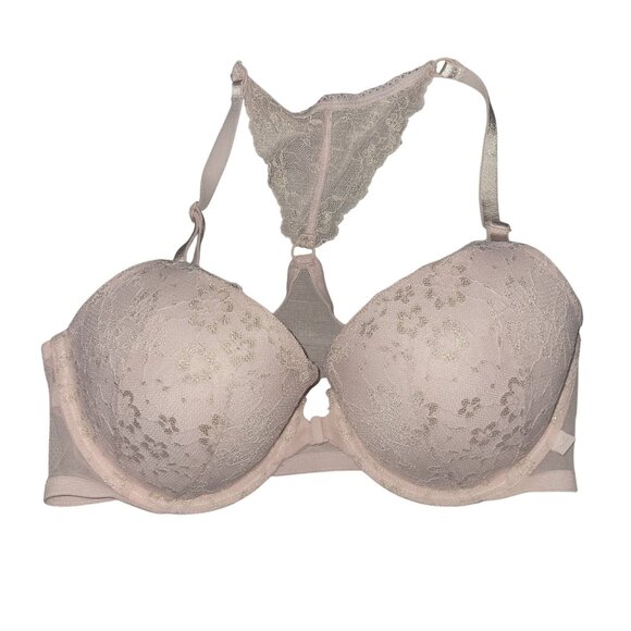 Victorias Secret Lace Demi Bra 34D Light Pink Gold Accents 55% Recycled Polyamid - Picture 1 of 6